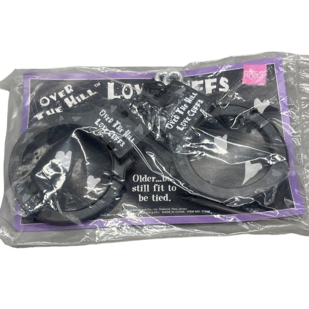 over the hill love cuffs humorous gag gift black russ plastic READ NEW